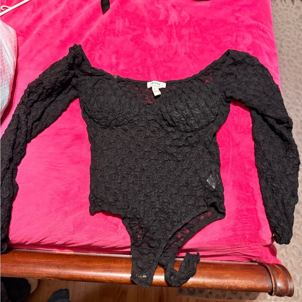 Black Lace Long Sleeve Bodysuit